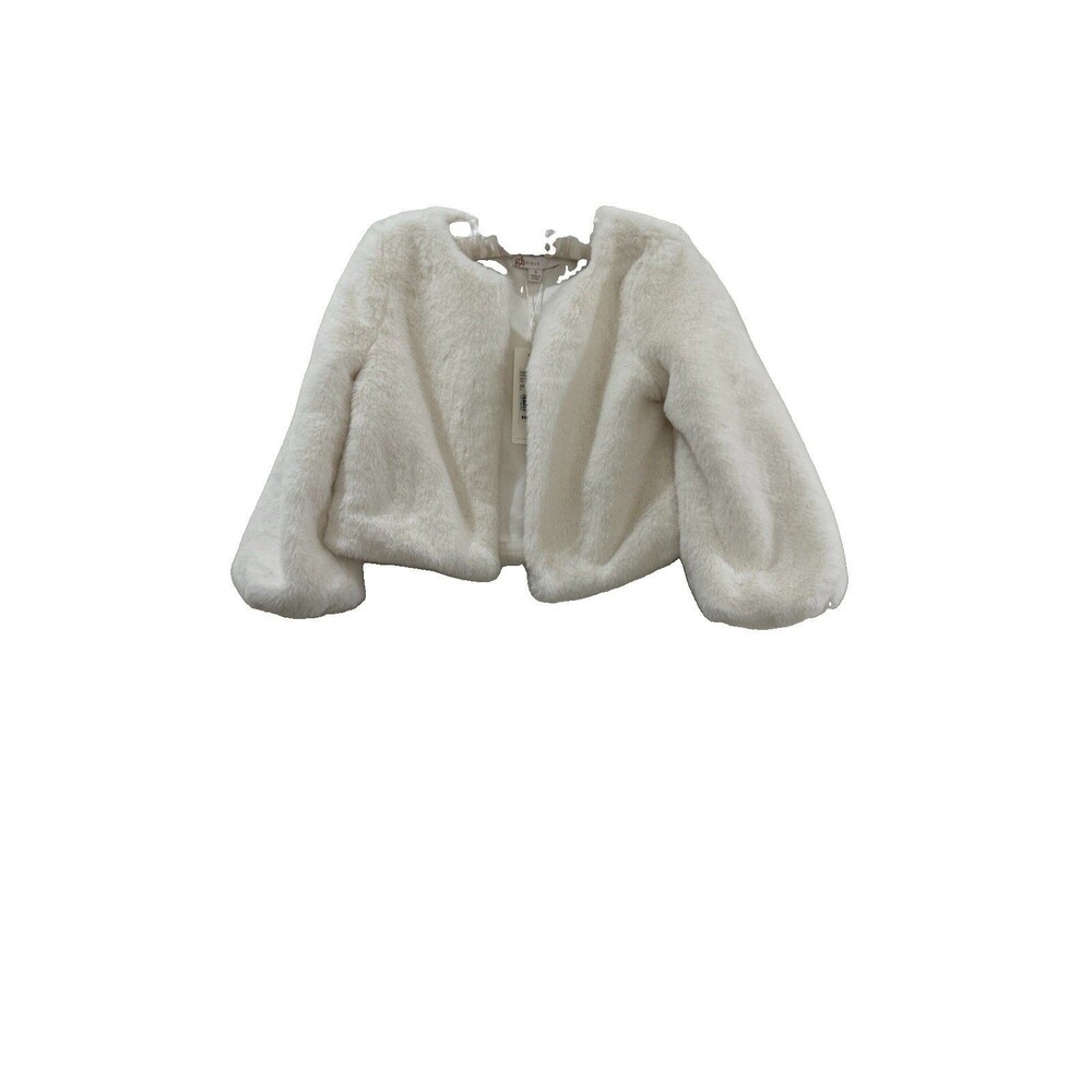 GB Girls Faux Fur Bolero Shrug Jacket Sz 6 Ivory Cropped Wedding Party Dressy